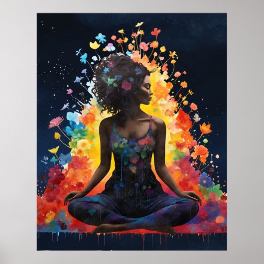 Yoga Girl Meditation Blume Universum Poster (Vorne)