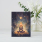 Yoga Girl meditieren, Dreamy Star Clouds Celestial Postkarte (Stehend Vorderseite)