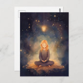 Yoga Girl meditieren, Dreamy Star Clouds Celestial Postkarte (Vorne/Hinten)