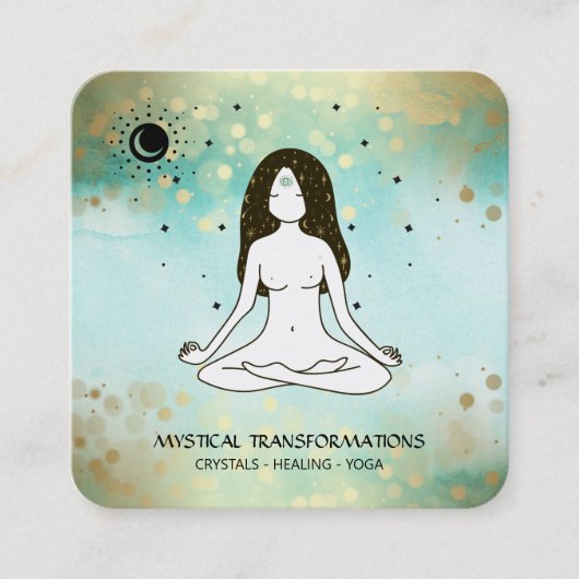 *~* Yoga Goddess Celestial Moon Magie Aquamarin Bo Quadratische Visitenkarte (Vorderseite)