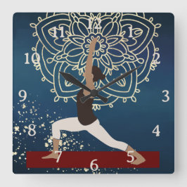 Yoga Gold, Blau und Rot Mandala Meditation Quadratische Wanduhr