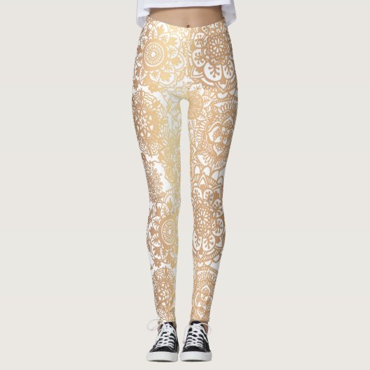 Yoga (Gold und White Boho Mandala) Leggings (Vorderseite)