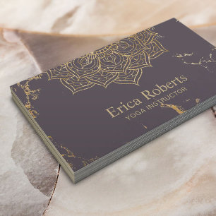 Yoga-Goldlotosmandala-Trendy lila Marmor Visitenkarte