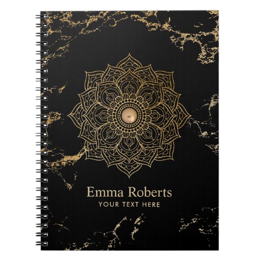 Yoga-Goldlotosmandala-Vintager schwarzer Notizblock (Vorderseite)
