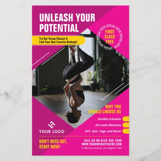 Yoga Gym Classes Girly Pink Modernes Marketing Fot Flyer (Vorne)