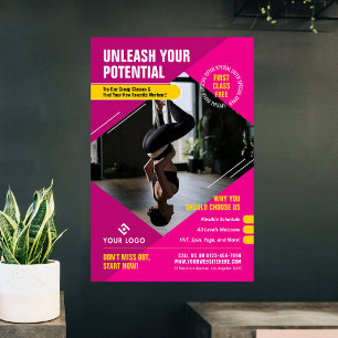 Yoga Gym Classes Girly Pink Modernes Marketing Fot Poster