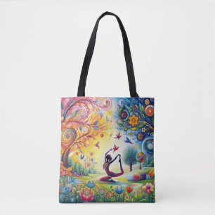 Yoga Harmony Women and Birds in Blooming Garden Tasche
