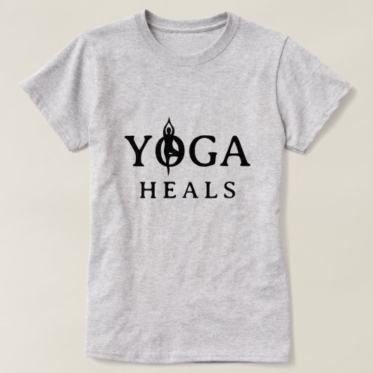 Yoga Heals T-Shirt mit Pose Silhouette (Design vorne)