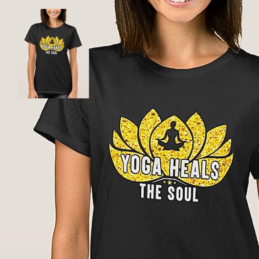 Yoga heilt das Soul Gold auf schwarzem T - Shirt