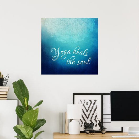 Yoga heilt den Soul-Text mit Blue Mandala Poster (Heimbüro)