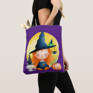 Yoga Hexe und Cat Watercolor Halloween Lila Tasche