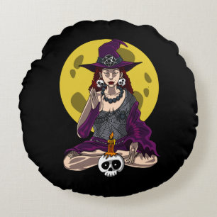 Yoga-Hexe-Zen-Meditation Namaste Halloween Rundes Kissen