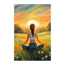 Yoga im Feld bei Sonnenuntergang