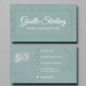 Yoga Instructor Aquamarin Floral Line Art Script Visitenkarte