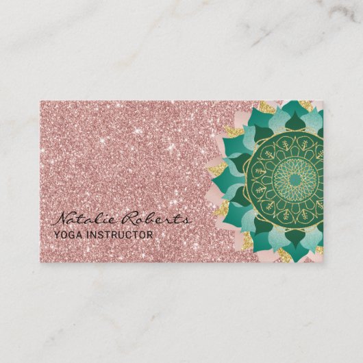 Yoga Instructor Aquamarine Rose Gold Glitzer Manda Visitenkarte (Vorderseite)