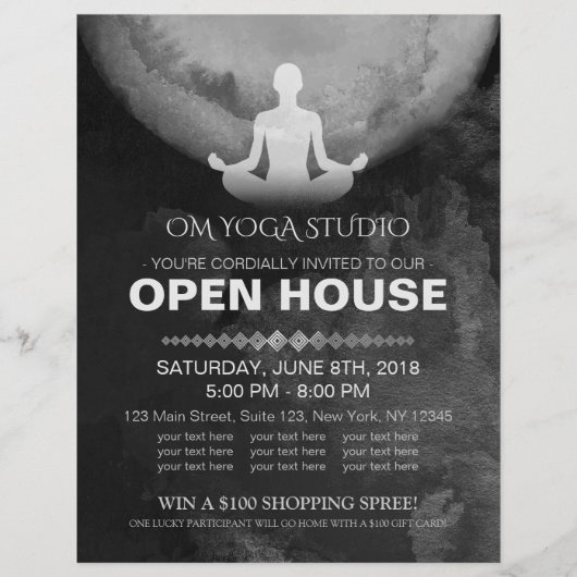 Yoga Instructor B&W Meditation Pose ZEN Open House Flyer (Vorne)