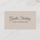 Yoga Instructor Beige Linen Elegant QR Code Visitenkarte (Vorderseite)