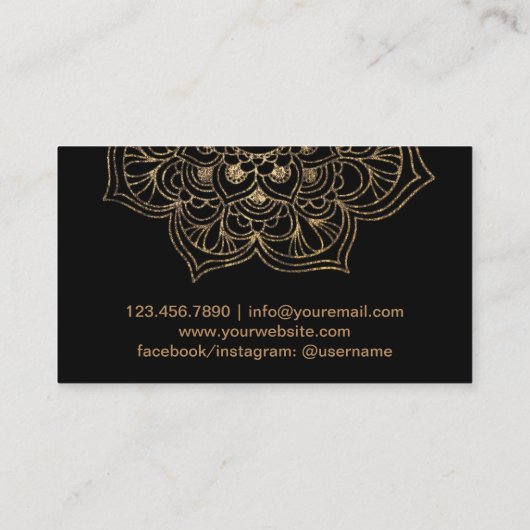 Yoga Instructor Black & Gold Lotus Mandala Visitenkarte (Rückseite)