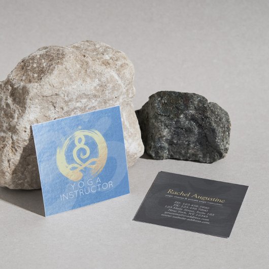 Yoga Instructor Blue & Gold Meditation Pose ZEN OM Quadratische Visitenkarte