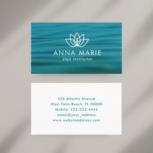 Yoga Instructor Blue Ocean Waves Business Card Visitenkarte