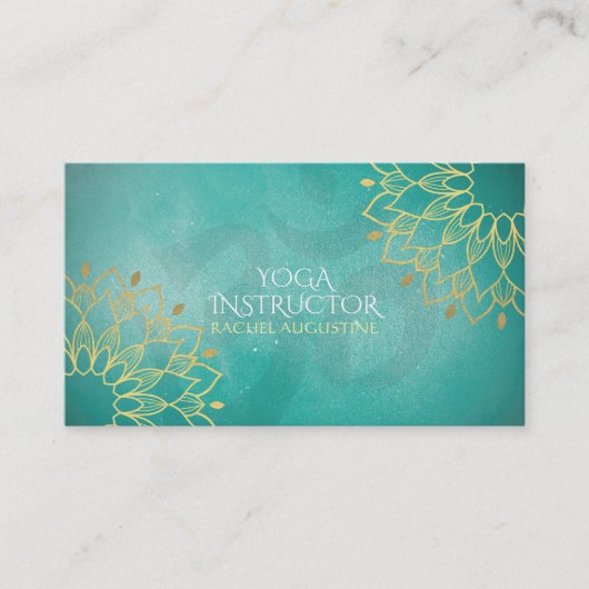 Yoga Instructor Chic Gold Floral Om Symbol Mandala Visitenkarte (Vorderseite)