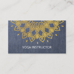 YOGA Instructor Chic Stickerei Blue Gold Floral Visitenkarte