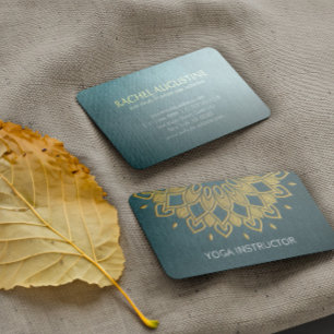 YOGA Instructor Chic Stickerei Green Gold Floral Visitenkarte