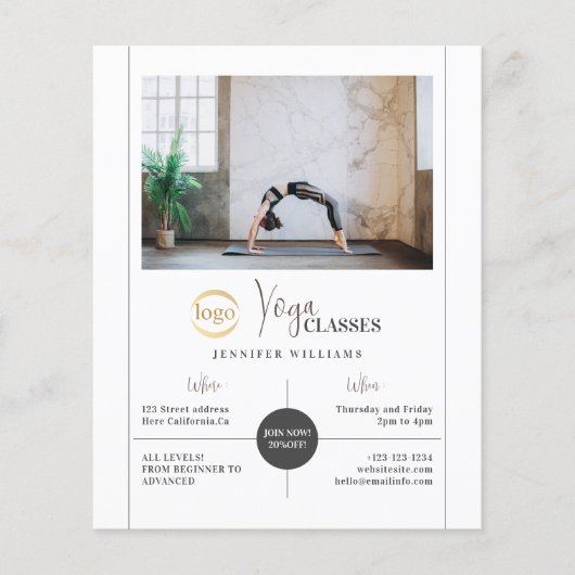 Yoga Instructor Classes Custom Foto Logo Modern Flyer (Vorne)