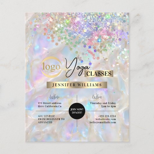 Yoga Instructor Classes Logo Marbled Opal Flyer (Vorne)