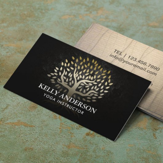 Yoga Instructor Elegant Gold Tree Visitenkarte