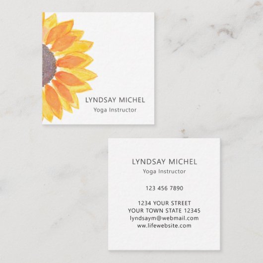Yoga Instructor Floral Quadratische Visitenkarte (Vorne/Hinten)