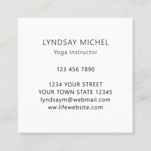 Yoga Instructor Floral Quadratische Visitenkarte (Rückseite)