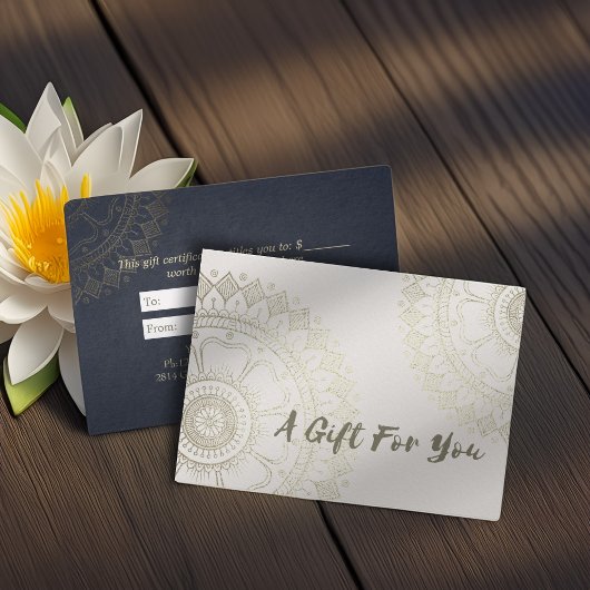 YOGA Instructor Gift Certificate Blue Gold Mandala