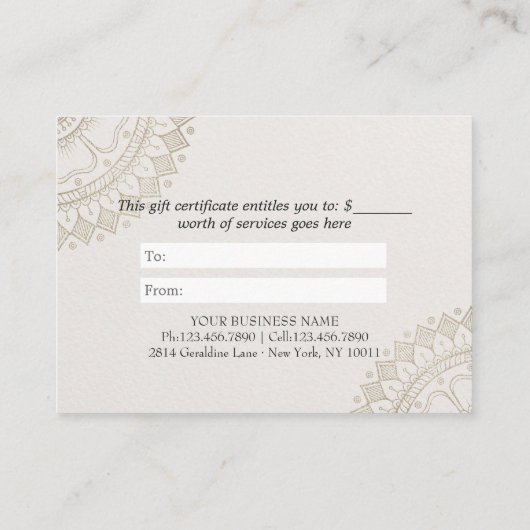 YOGA Instructor Gift Certificate Blue Gold Mandala Rabattkarte (Rückseite)