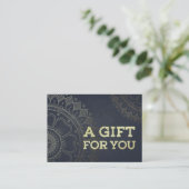 YOGA Instructor Gift Certificate Blue Gold Mandala Rabattkarte (Stehend Vorderseite)