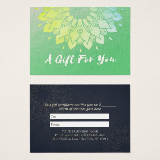 YOGA Instructor Gift Certificate Gold Foil Mandala (Vorne & Hinten)