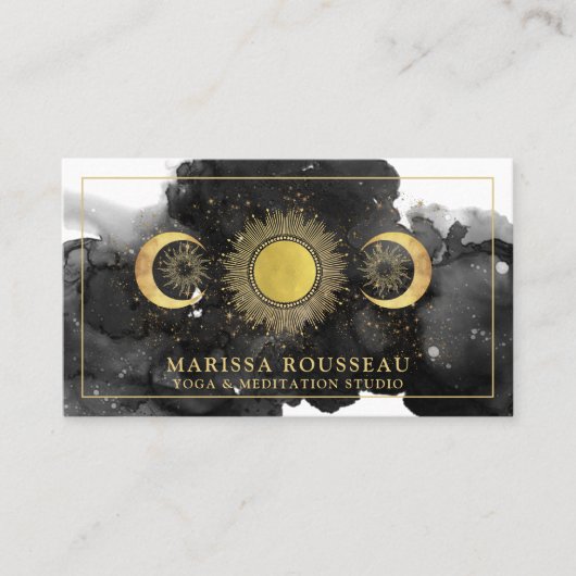 Yoga Instructor Gold Black Sun Moon Business Card Visitenkarte (Vorderseite)