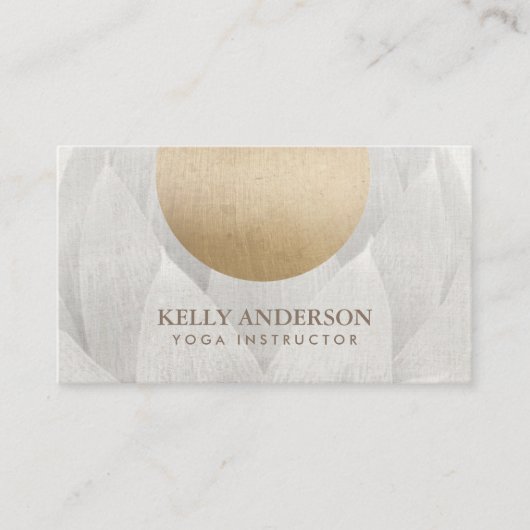 Yoga Instructor Gold Circle Lotus Floral Linen Visitenkarte (Vorderseite)
