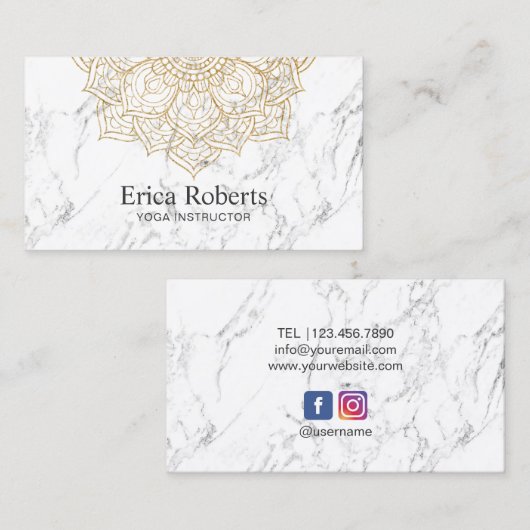 Yoga Instructor Gold Lotus Mandala Weißer Marmor Visitenkarte (Vorne/Hinten)
