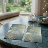 Yoga Instructor Gold Mandala Green Bokeh Lights Visitenkarte