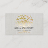 Yoga Instructor Gold Tree Elegante Linen Visitenkarte (Vorderseite)