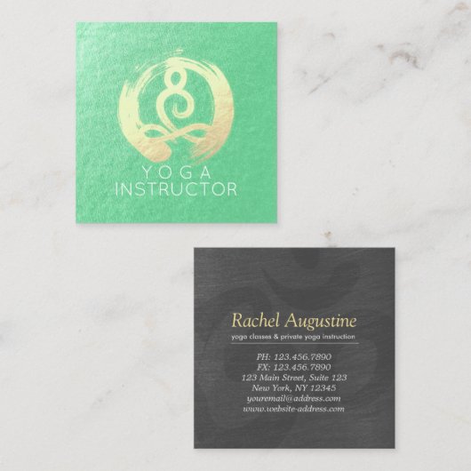 Yoga Instructor Green Gold Meditation Pose ZEN OM Quadratische Visitenkarte (Vorne/Hinten)
