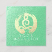 Yoga Instructor Green Gold Meditation Pose ZEN OM Quadratische Visitenkarte (Vorderseite)