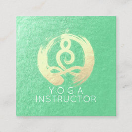 Yoga Instructor Green Gold Meditation Pose ZEN OM Quadratische Visitenkarte