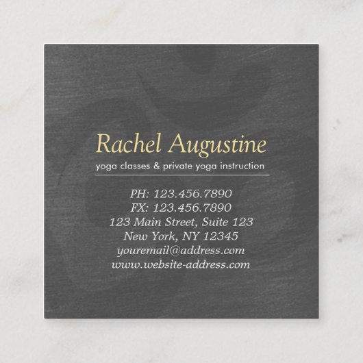 Yoga Instructor Green Gold Meditation Pose ZEN OM Quadratische Visitenkarte (Rückseite)