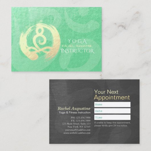 Yoga Instructor Green Gold Meditation Pose ZEN OM Terminkarte (Vorne/Hinten)
