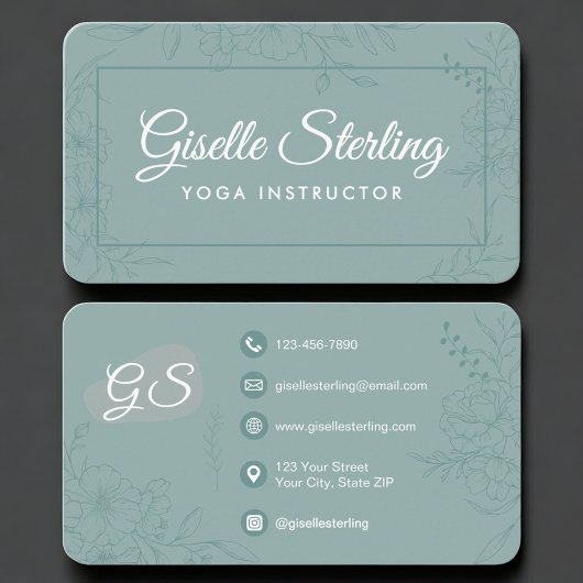 Yoga Instructor Green Teal Floral Visitenkarte