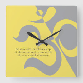Yoga Instructor Illuminiert Yellow Gray OM Quotes Quadratische Wanduhr