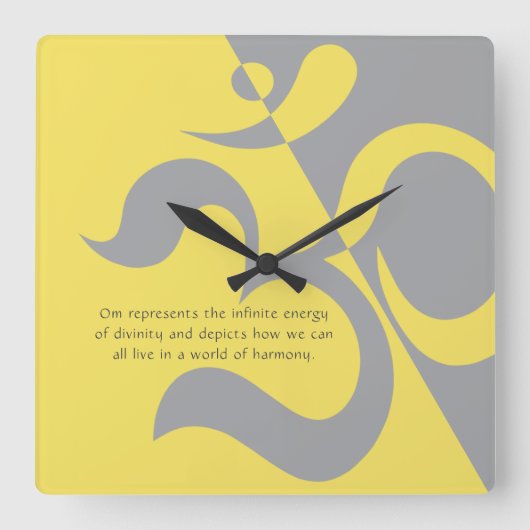Yoga Instructor Illuminiert Yellow Gray OM Quotes Quadratische Wanduhr (Vorderseite)