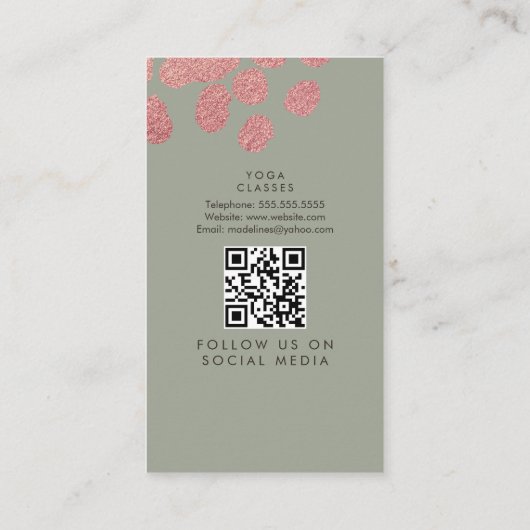 Yoga Instructor Klassen Rose Rosa Imitate Foil C Visitenkarte (Rückseite)